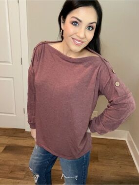 Plus Size XXL Cozy Button-Shoulder Pullover Top in Mauve